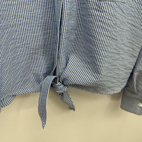 H&M Blue & White Pinstripe Button Front Tie Top Size US 12 - Picture 5 of 10